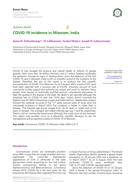 COVID-19 Incidence in Mizoram, India