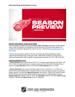Detroit Red Wings 2019-20 Season Preview
