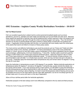 OSU Extension - Auglaize County Weekly Horticulture Newsletter – 10-18-19