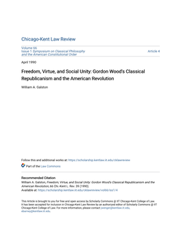 Gordon Wood's Classical Republicanism and the American Revolution