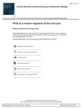 PP2A As a Master Regulator of the Cell Cycle