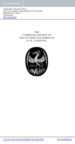 The Cambridge Edition of the Letters and Works of D. H. Lawrence