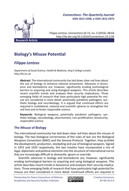 Biology's Misuse Potential