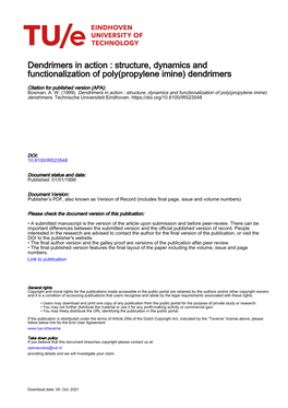 Dendrimers in Action : Structure, Dynamics and Functionalization of Poly(Propylene Imine) Dendrimers