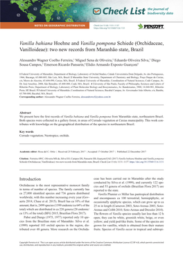 Vanilla Bahiana Hoehne and Vanilla Pompona Schiede (Orchidaceae, Vanilloideae): Two New Records from Maranhão State, Brazil