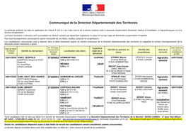 Communiqué De La Direction Départementale Des Territoires