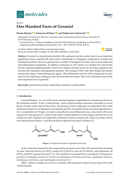 One Hundred Faces of Geraniol Wanda Mączka *, Katarzyna Wińska * and Małgorzata Grabarczyk *