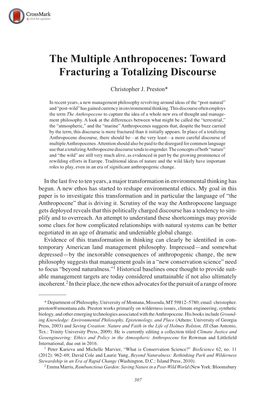 The Multiple Anthropocenes: Toward Fracturing a Totalizing Discourse