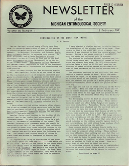 Newsl TTE of the MICHIGAN ENTOMOLOGICAL SOCIETY