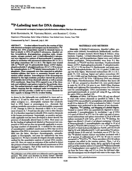 32P-Labeling Test for DNA Damage (Environmental Carcinoens/Mutaxens/Polvethyleneimine-Celulose/Din-Laver Chromatonranhv) KURT RANDERATH, M