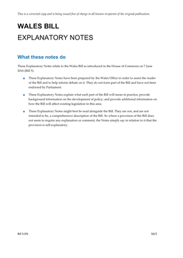 Wales Bill Explanatory Notes