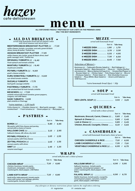 Hazev Cafe Menu (April 2021)