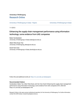 Enhancing the Supply Chain Management Performance Using Information Technology: Some Evidence from UAE Companies