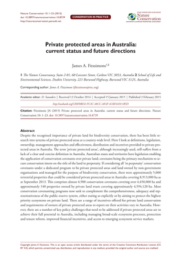 Private Protected Areas in Australia: Current Status and Future Directions