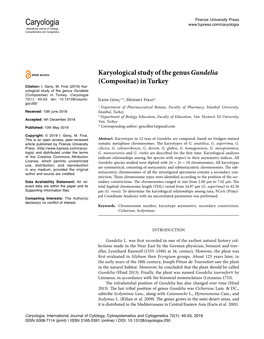Karyological Study of the Genus Gundelia (Compositae) in Turkey Citation: İ