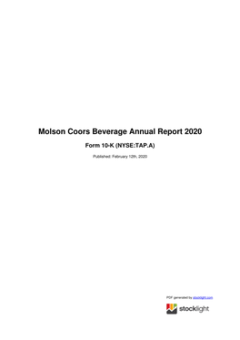 Molson Coors Beverage Annual Report 2020