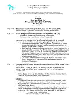 Lake Erie / Lake St. Clair Citizens Fishery Advisory Committee, March