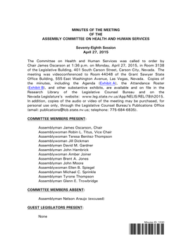 Assembly Committee on Health and Human Services-April 27, 2015