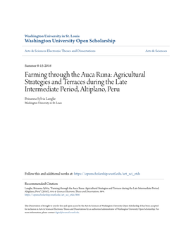 Agricultural Strategies and Terraces During the Late Intermediate Period, Altiplano, Peru Brieanna Sylvia Langlie Washington University in St
