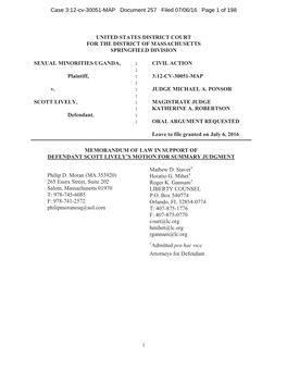 Lively's Memorandum of Law in Support of His Motion for Summary