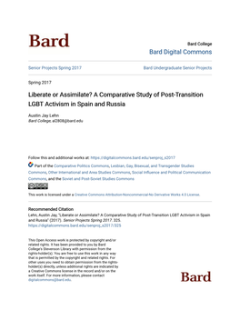 Liberate Or Assimilate? a Comparative Study of Post-Transition LGBT Activism in Spain and Russia