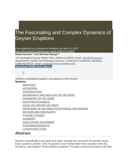 The Fascinating and Complex Dynamics of Geyser Eruptions