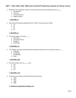 Q07 – 924, 928, 944, 968 and Limited Production Based on These Series