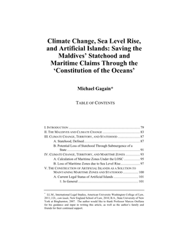 Climate Change, Sea Level Rise, and Artificial Islands: Saving the Maldives' Statehood and Maritime Claims Through