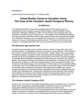 The Case of the Canadian Jewish Congress Plenary