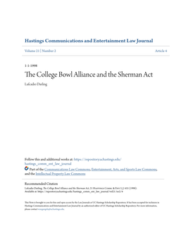 The College Bowl Alliance and the Sherman Act, 21 Hastings Comm