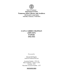 Catt, Carrie Chapman (1859-1947) Papers 1916-1921