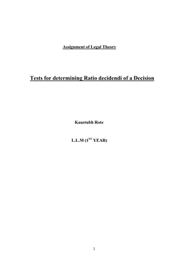 Tests for Determining Ratio Decidendi of a Decision