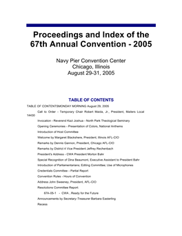 Proceedings and Index of the 67Th Annual Convention - 2005