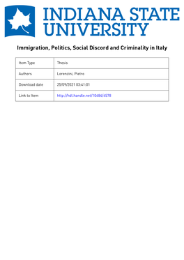 Immigration, Politics, Social Discord and Criminality in Italy