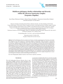 Multilocus Phylogeny Clarifies Relationships and Diversity Within the Micrurus Lemniscatus Complex (Serpentes: Elapidae)