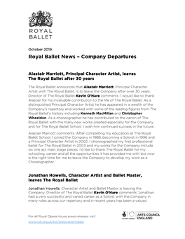 Royal Ballet News – Company Departures