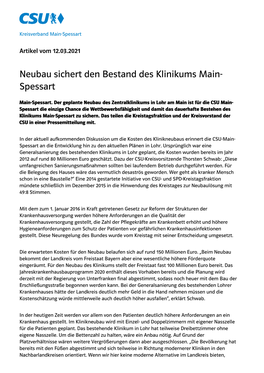 Neubau Sichert Den Bestand Des Klinikums Main-Spessart