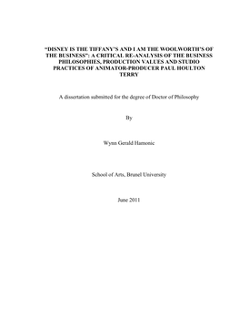 A Critical Re-Analysis of the Business Philosophies, Production Values and Studio Practices of Animator-Producer Paul Houlton Terry