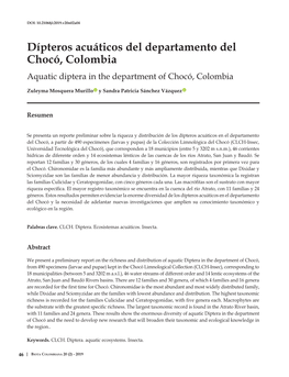 Dípteros Acuáticos Del Departamento Del Chocó, Colombia Aquatic Diptera in the Department of Chocó, Colombia