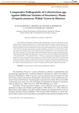 Comparative Pathogenicity of Colletotrichum Spp. Against Different Varieties of Strawberry Plants (Fragaria Ananassa) Widely Grown in Morocco