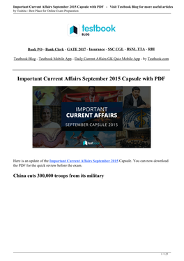 Important Current Affairs September 2015 Capsule with PDF - Visit Testbook Blog for More Useful Articles by Tushita - Best Place for Online Exam Preparation