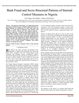 Bank Fraud and Socio-Structural Patterns of Internal Control Measures in Nigeria