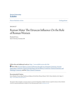 Roman Mater the Etruscan Influence on the Role of Roman Women