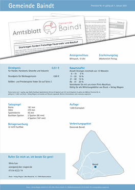 Gemeinde Baindt Preisliste Nr