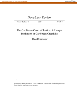 The Caribbean Court of Justice: a Unique Institution of Caribbean Creativity