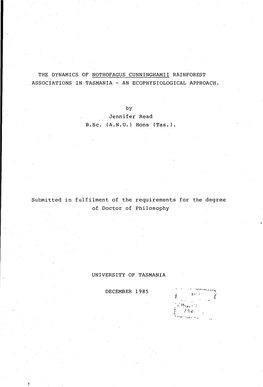 The Dynamics of Nothofagus Cunninghamii Rainforest Associations in Tasmania - an Ecophysiological Approach