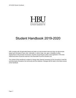 Student Handbook 2019-2020