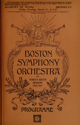 Boston Symphony Orchestra Concert Programs, Season 46,1926-1927, Trip