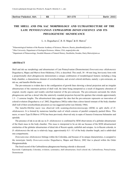 The Shell and Ink Sac Morphology and Ultrastructure of the Late Pennsylvanian Cephalopod Donovaniconus and Its Phylogenetic Significance