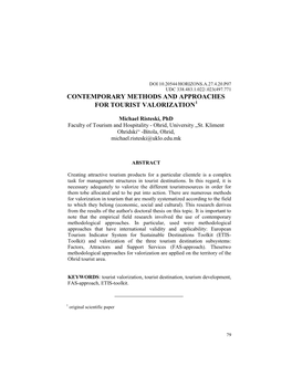 Contemporary Methods and Approaches for Tourist Valorization1